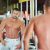 Athletic bodybuilder, execute exercise in sport gym hall