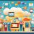 A simplified visual of tech integration: A cloud of icons (representing emails, CRM, automated workflows) connected seamlessly to a small business storefront.